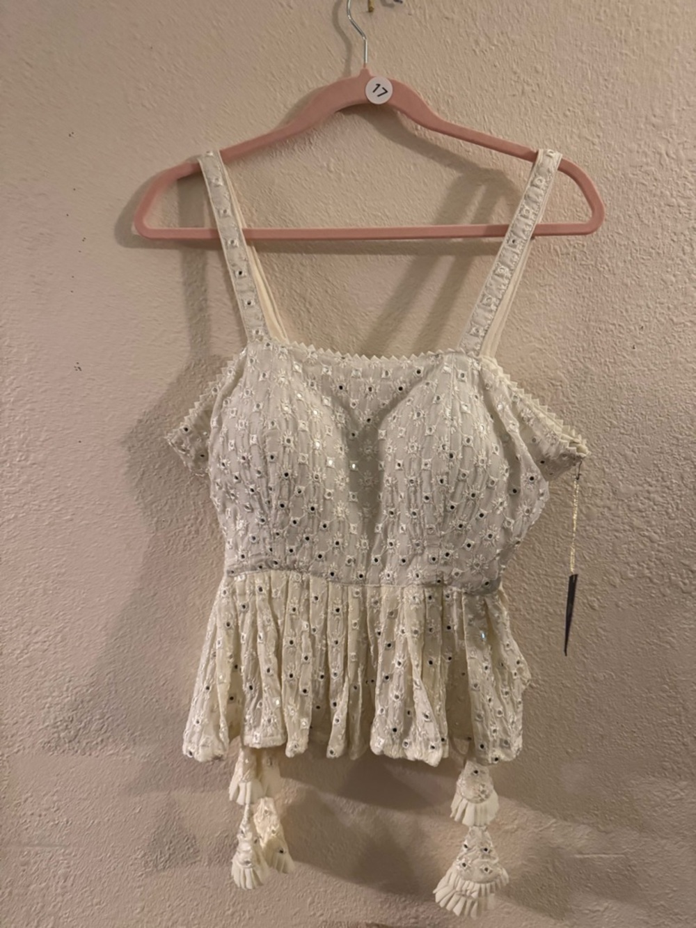 NAZILA COUTURE Tassel Peplum Tank Top - Cream Size: M 8/10 EU:38